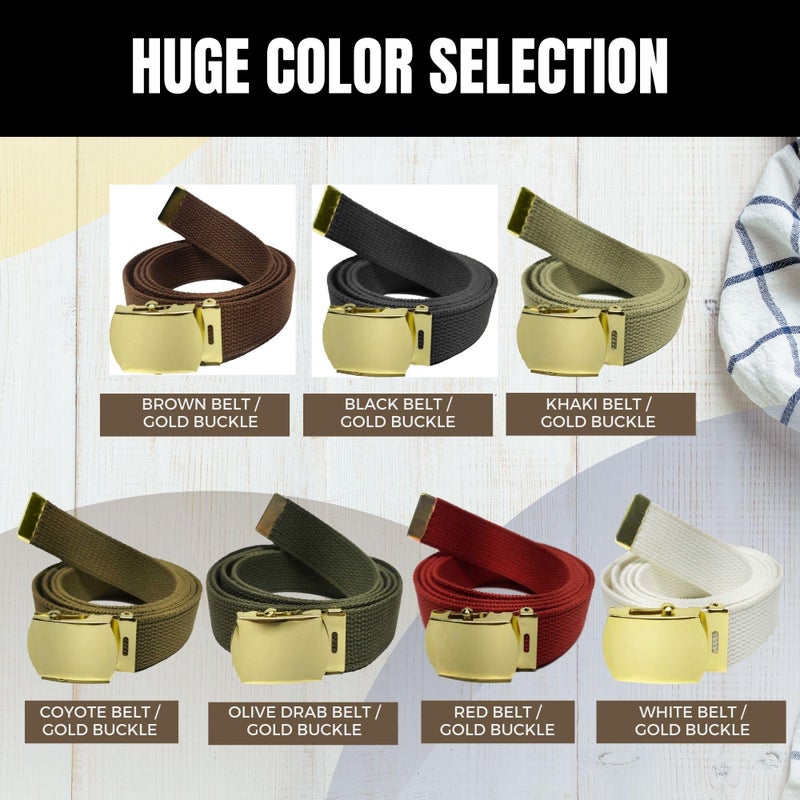 Army Universe 100% Cotton Canvas Military Web Belt 54" (Black Belt - Gold Buckle) - Image 5